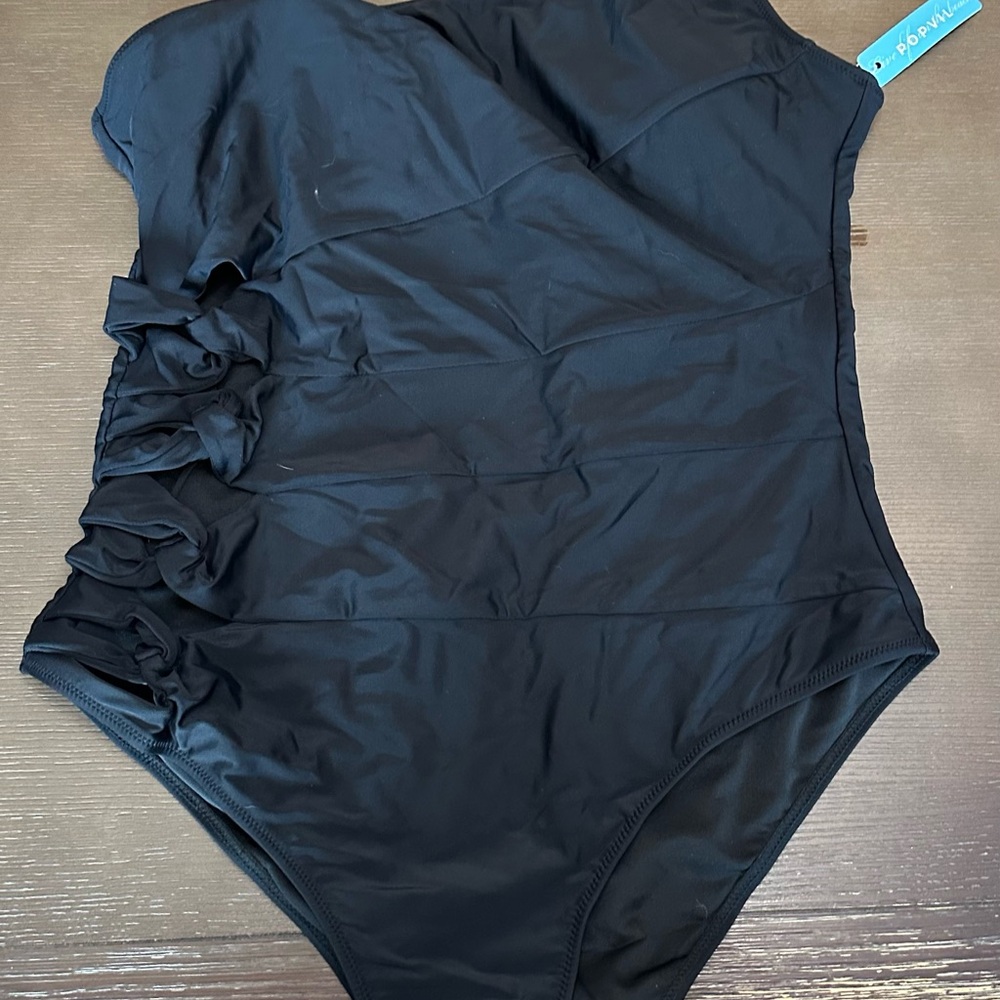 Popvil Waist Cutout Black One Shoulder Ruched One Piece Swimsuit - XXL - NWT!